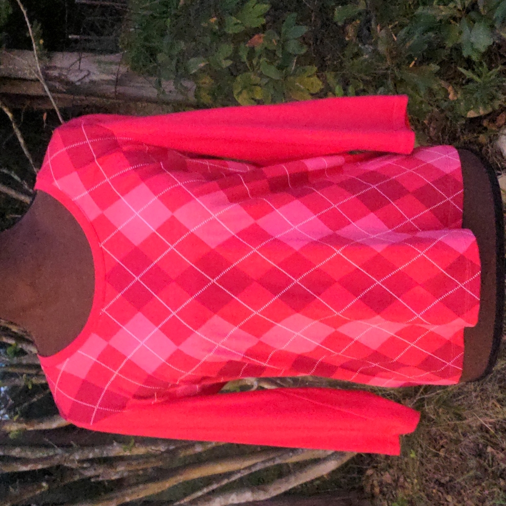 Talbots Petite Raspberry Argyle Round Neckline ¾-… - image 1